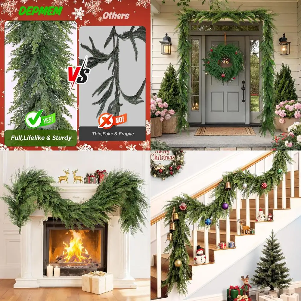 

Реалистичная гирлянда из кедровой кипарисной сосны, 6 футов, 2 упаковки, рождественские украшения для внутреннего и наружного использования для мантии, камина, стола, лестницы,