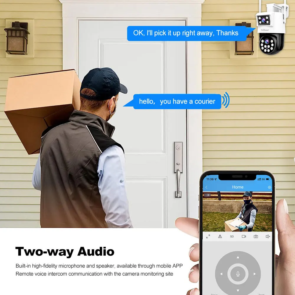 Imagem -04 - Srihome 4mp ao ar Livre Wifi Câmera ip de Lente Dupla Sh048 128g ai Rastreamento Câmeras de Proteção Segurança Vídeo Cctv Câmeras de Vigilância