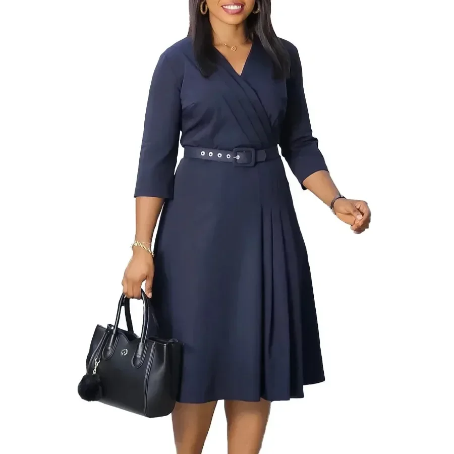 فساتين أفريقية أنيقة للنساء صيف 3/4 كم ملابس أفريقيا مكتب سيدة حفلة ميدي فستان Dashiki أنقرة ملابس رداء