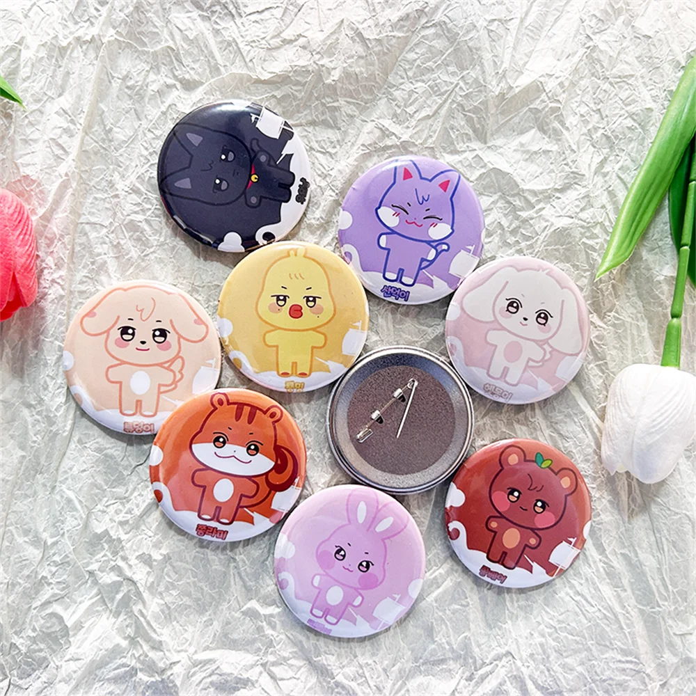 Kpop ATEEZ Brooch ANITEEZ Cartoon Cute Round Tinplate Metal Badge Yunho Yeosang INS Korean Style Bag Hat Accessories Pins Gift