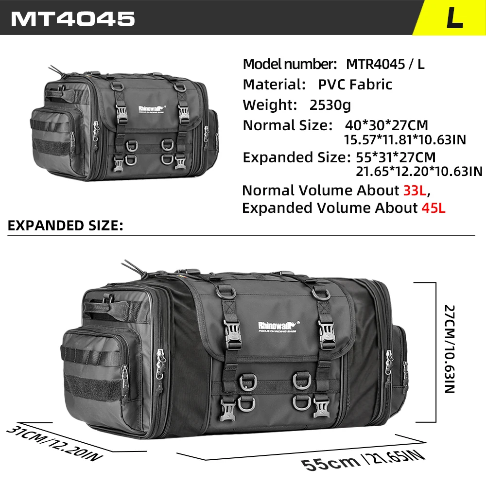 Rhinowalk Motorcycle Tail Bag Waterproof 26L/45L/60L/80L Expandable Rear Seat Bag Travel Luggage Accessories For Most Motorcycle image 3