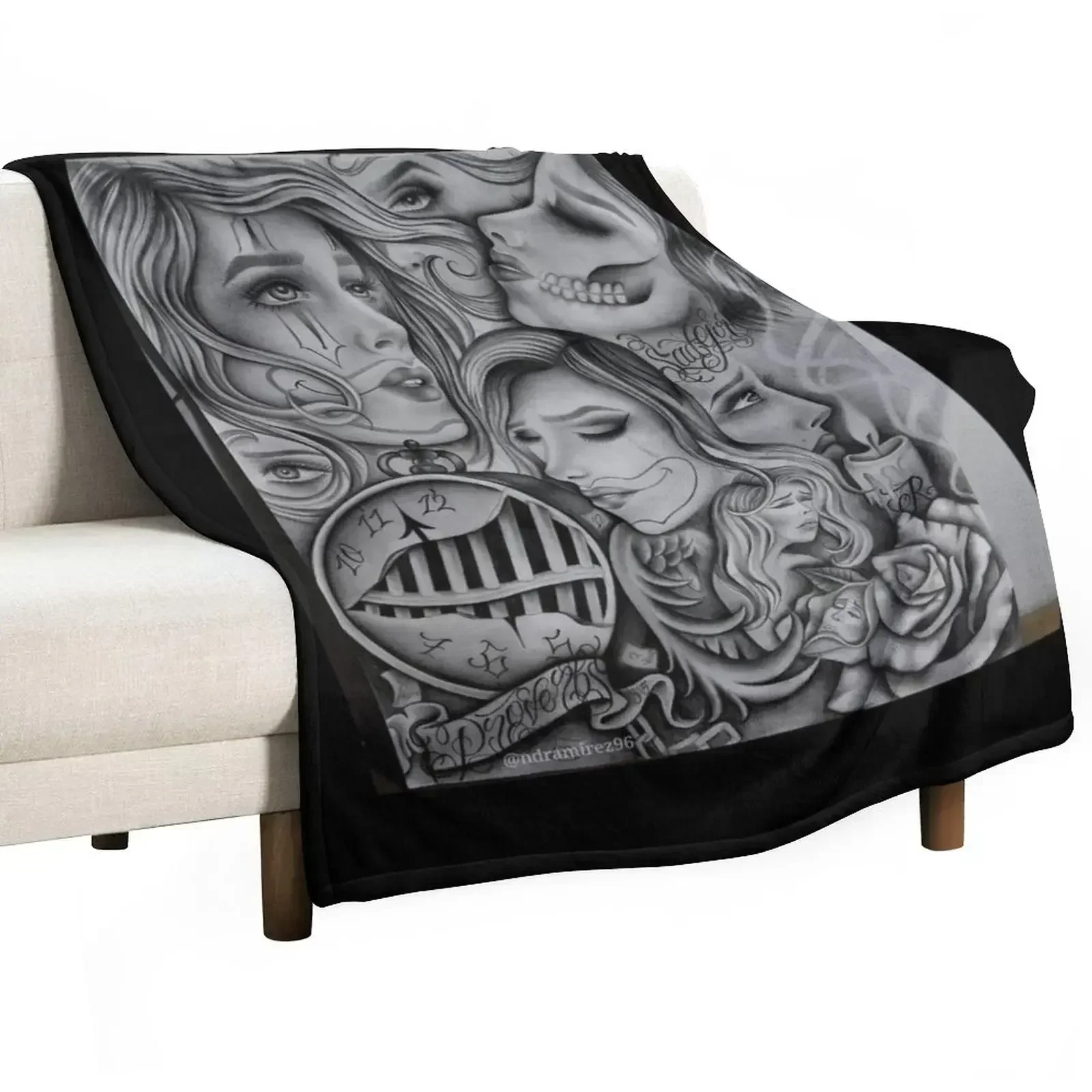 Sad eyes chola clown , Chicano art , black and grey art Throw Blanket funny gift sofa bed Polar Blankets