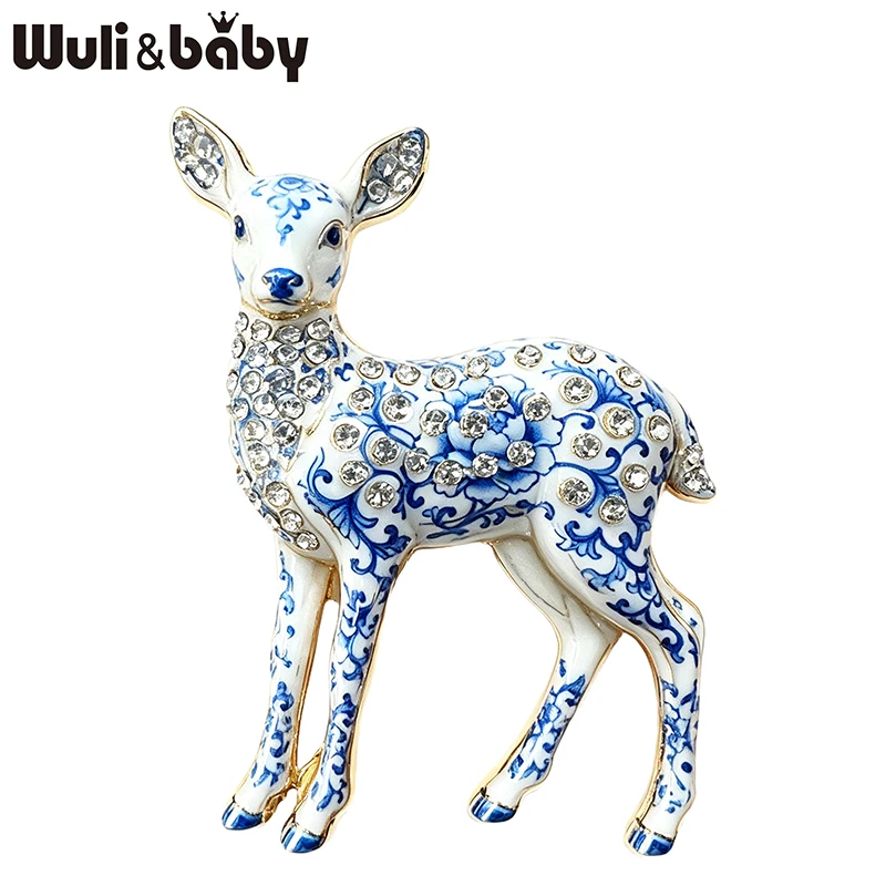 Wuli&baby Niedliche Sika-Hirsch-Broschen für Frauen Unisex 2-farbige Strass-Tierbroschen für Weihnachtsfeiern und Alltag Neujahrsgeschenke – Detail 1