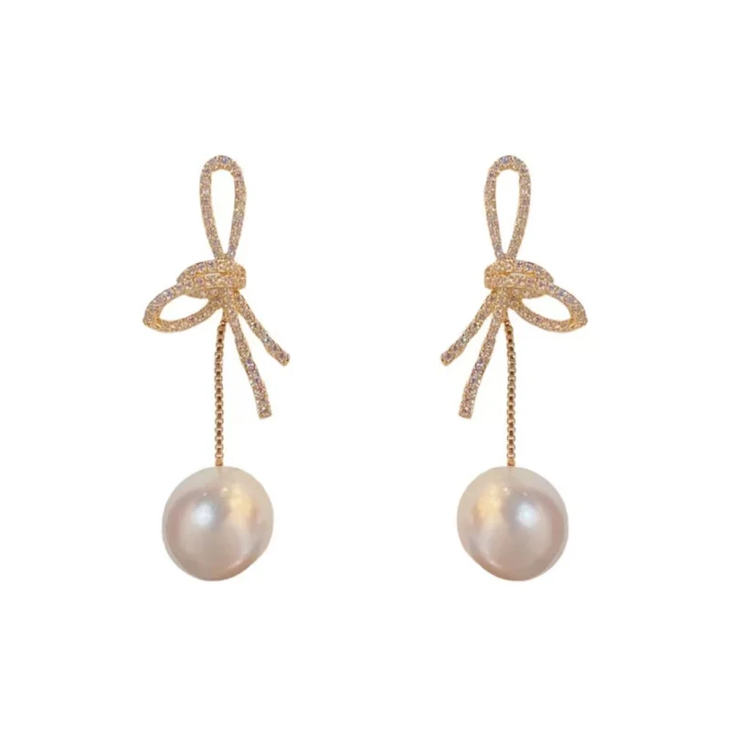 2024 New Delicate Versatile Bowknot Drop Earrings Fashion Long Tassels Sweet Pearl Women Earrings Jewelry Girl\'s