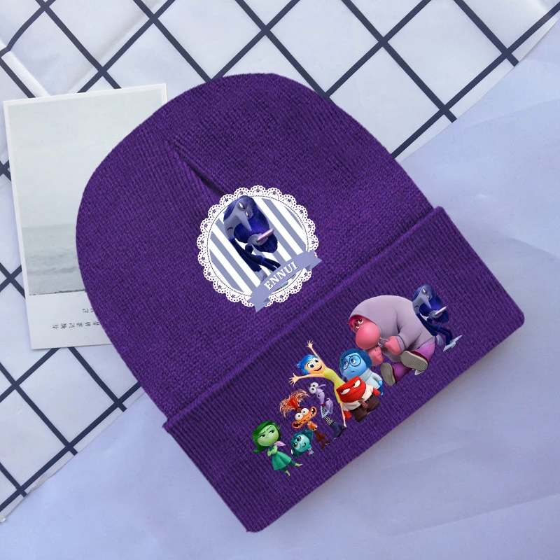 Disney Inside Out 2 Children Cute Knitted Hat Kids Anime Printed Knit Cap Boy Cartoon New Hats Autumn Girl Casual Warm Caps Gift