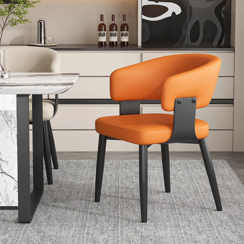 

minimalist leather dining chair home dining room chair modern high-end hotel stool backrest soft bag dining table and chairs