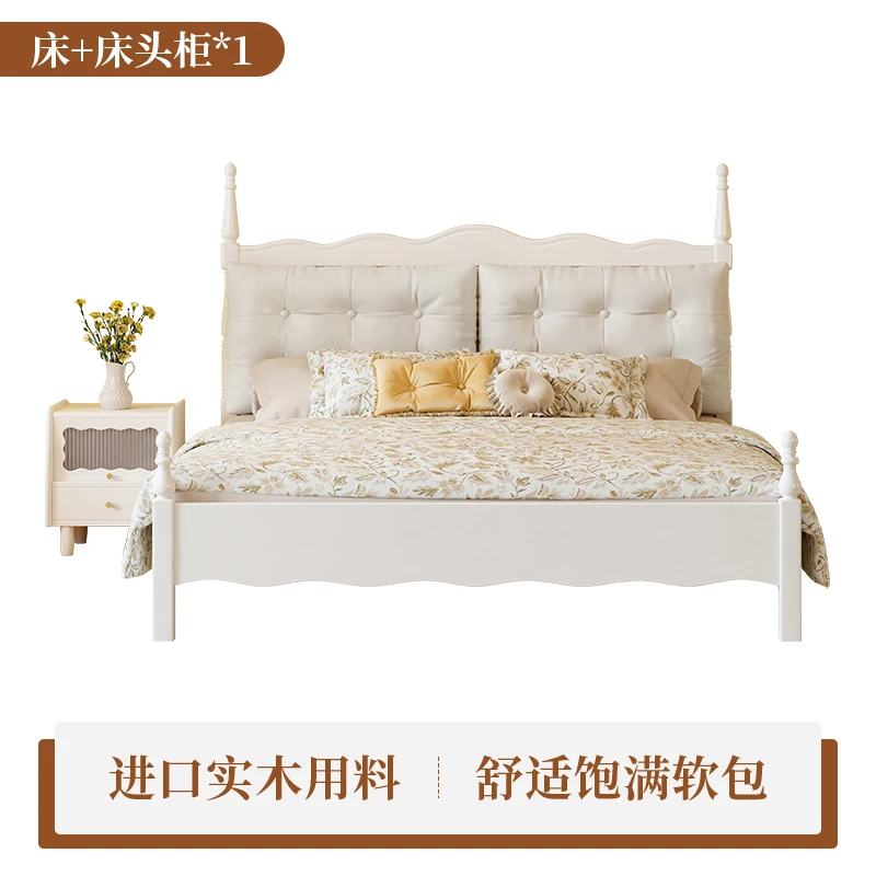 Łóżko małżeńskie do sypialni głównej z miękkim zagłówkiem, łóżko Windsor, białe łóżko księżniczki, kremowe.