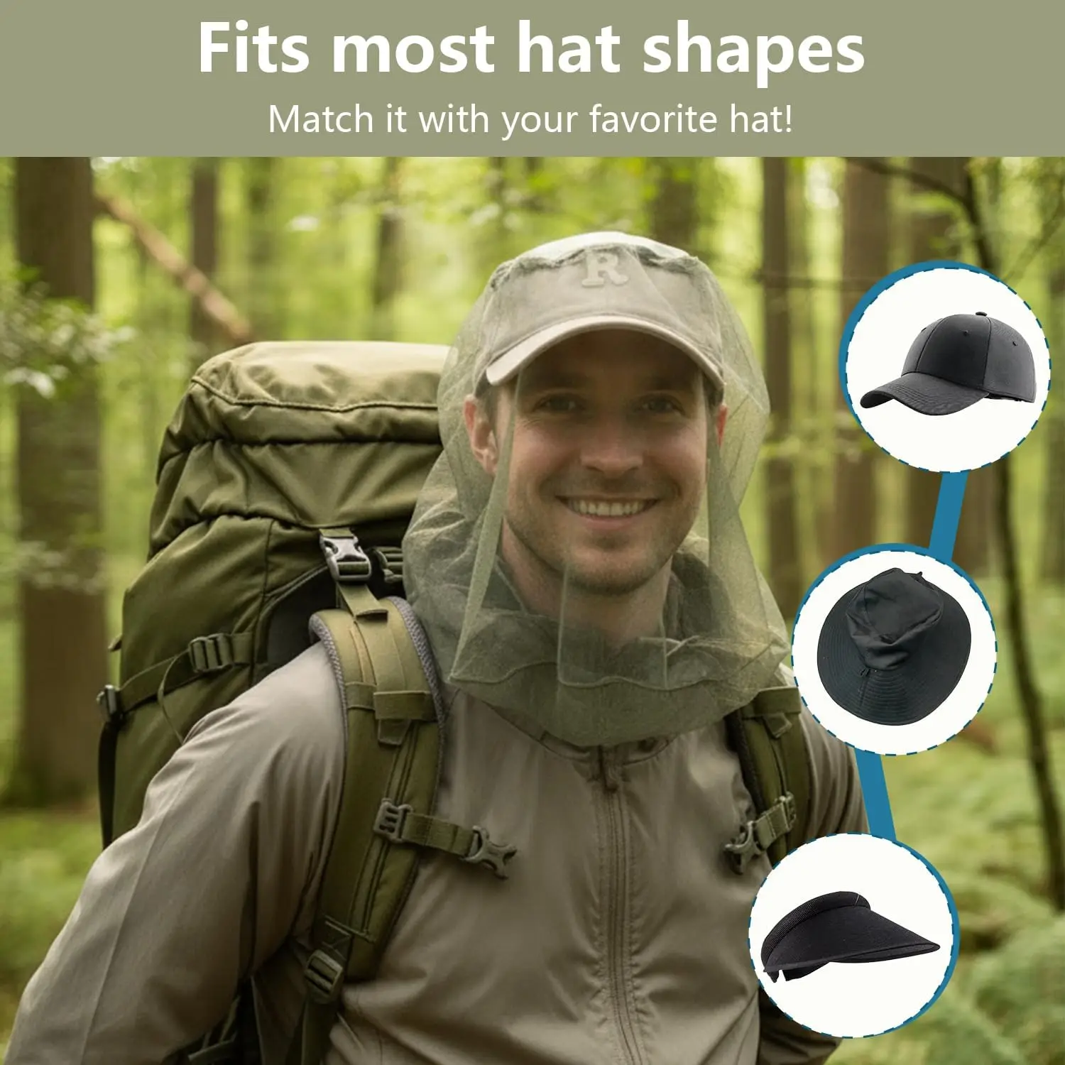 Mosquito Proof Fishing Hat with Face Net Breathable Sun Cap for Men Women Perfect for Fishing Hiking Outdoor Anti-Bee Protection