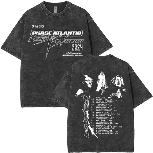 Chase Atlantic Lost in Europe and UK Tour 2025 álbum Vintage camisetas lavadas hombres Hip Hop gótico camisetas de manga corta ropa de calle