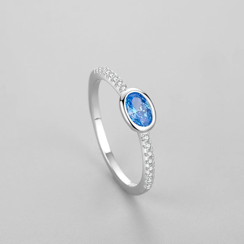 Ailmay Genuine 925 Sterling Silver Fashion Oval Blue Zirconia Finger Ring For Women Luxury Wedding Engagement Fine Jewelry