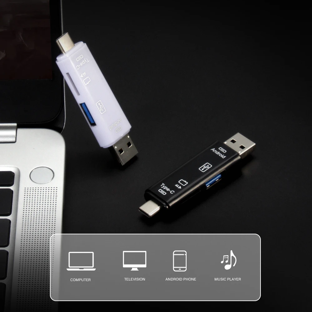 أجهزة تخزين متعددة الوظائف من JASTER TYPE-C USB Micro-USB Micro SD فتحة للبطاقات 5 في 1 قارئ بطاقات قراءة عالية السرعة لهاتف السيارة #5