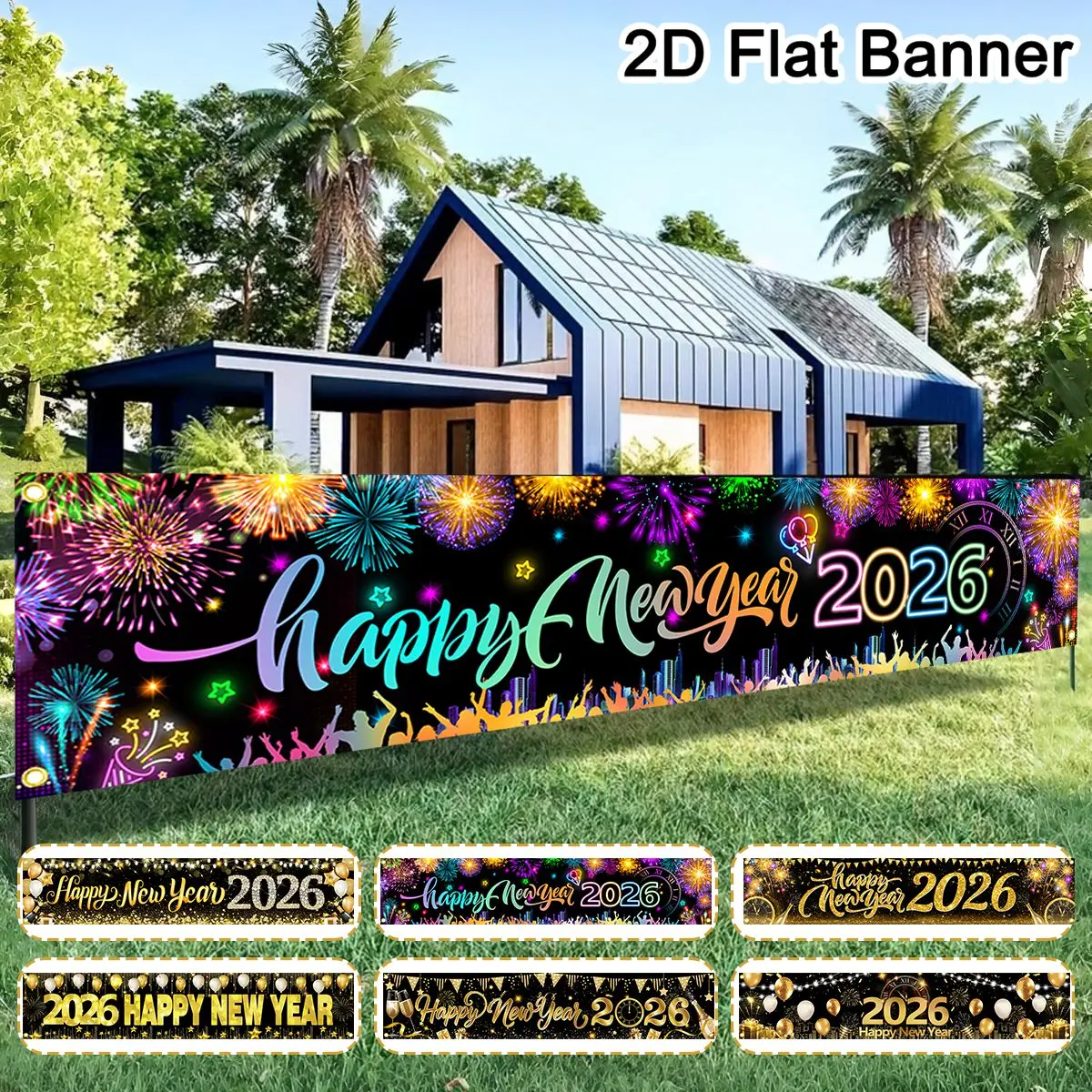2026 Happy New Year Party Banner Balloon Champagne New Year Celebrations Christmas NYE Party Photo Background Decoration