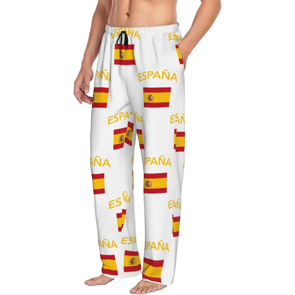 Custom Spain Spanish Flag Men Pajama Pants Lounge Sleep Sleepwear Bottoms with Pockets