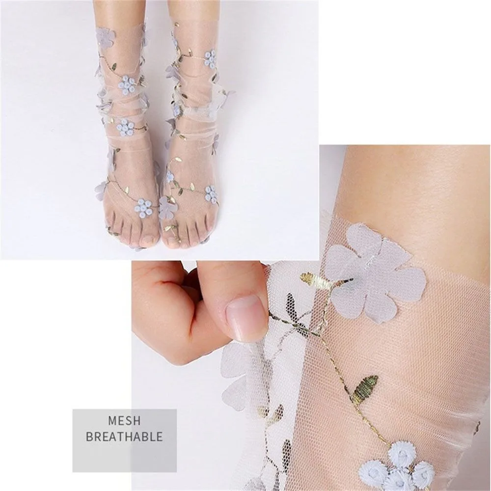 

Sexy Flower Lace Socks Transparent Breathable Tulle Socks Ultra-Thin Mesh Long Socks Women Girls