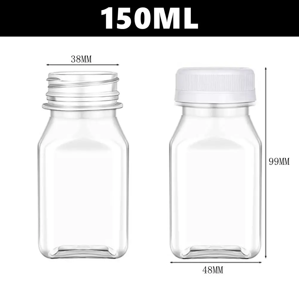 4 Pcs Plastic Juice Bottles New 120ML/150ML Transparent Clear Drink Containers Tamper Proof Lids Empty Square Bottle Milk