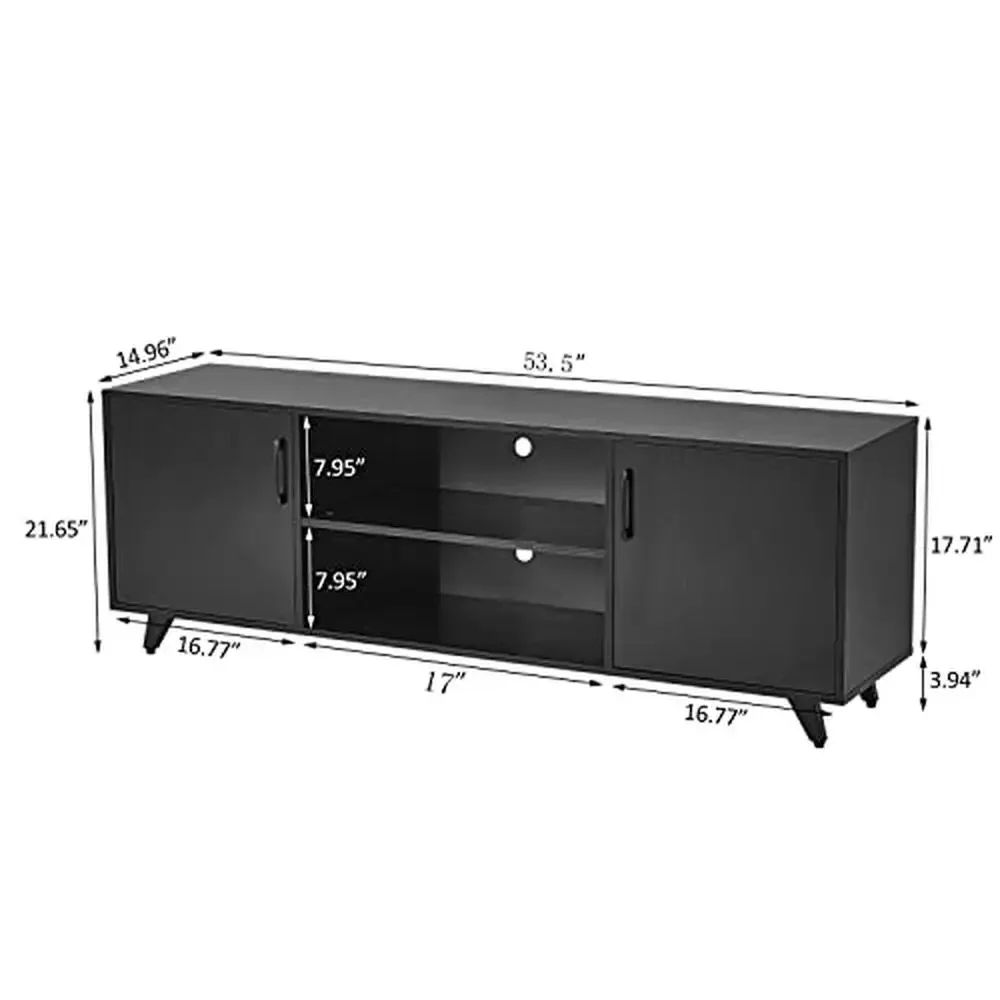 TV Stand Cabinet 2 Doors 2 Cubby Storages MDF Black 53.5