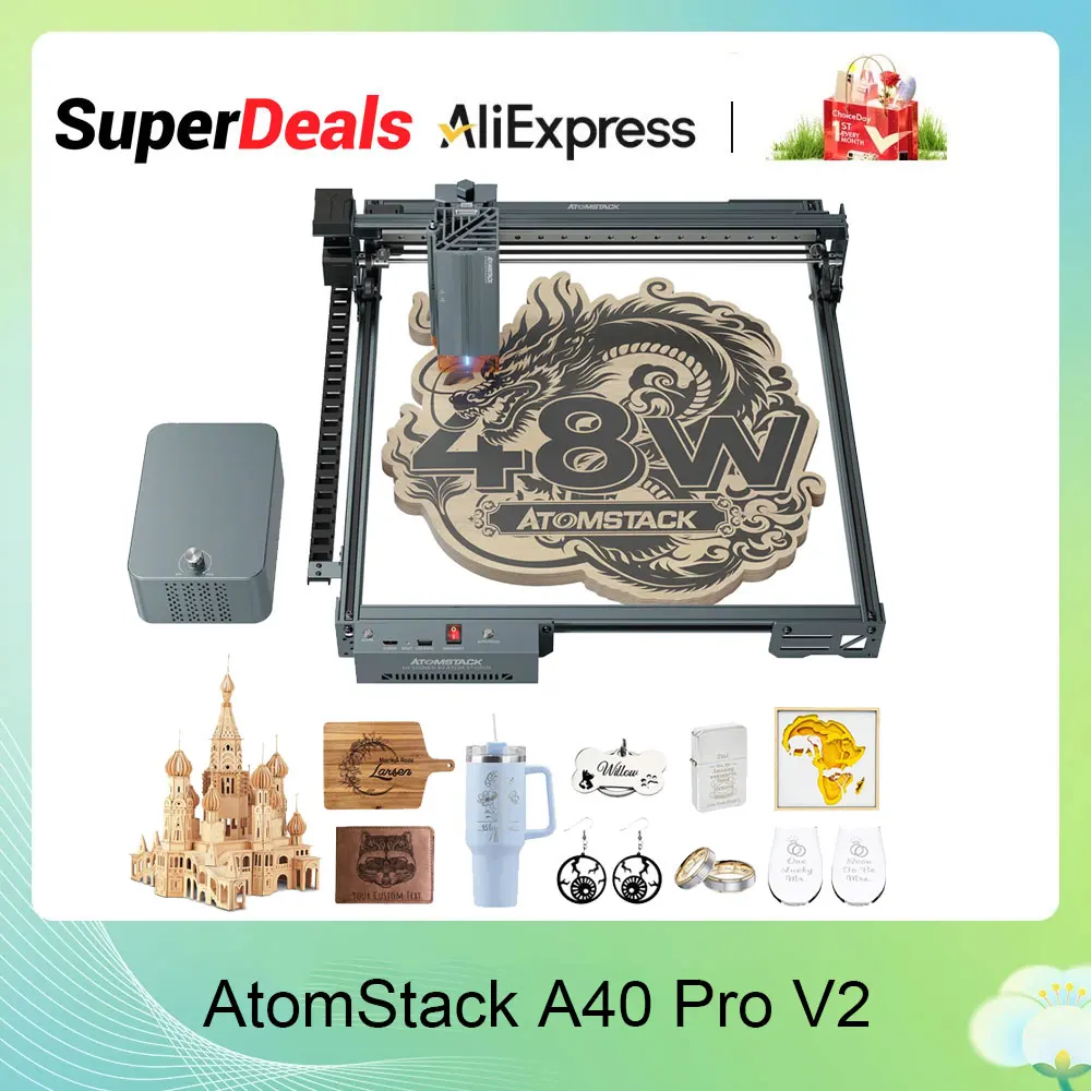

AtomStack A40 Pro V2 Laser Engraver 40W Professional Grade Laser Engraving High Speed for Cutting Metal Engraving 395*385mm Area