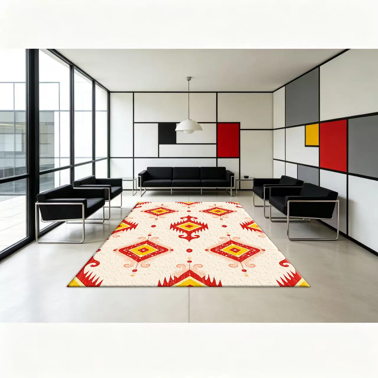 Bohemian Style Geometric Diamond-Shaped Carpet, Vintage Decorative Carpet Suitable for Living Room, Bedroom, and Home Interior Flooring