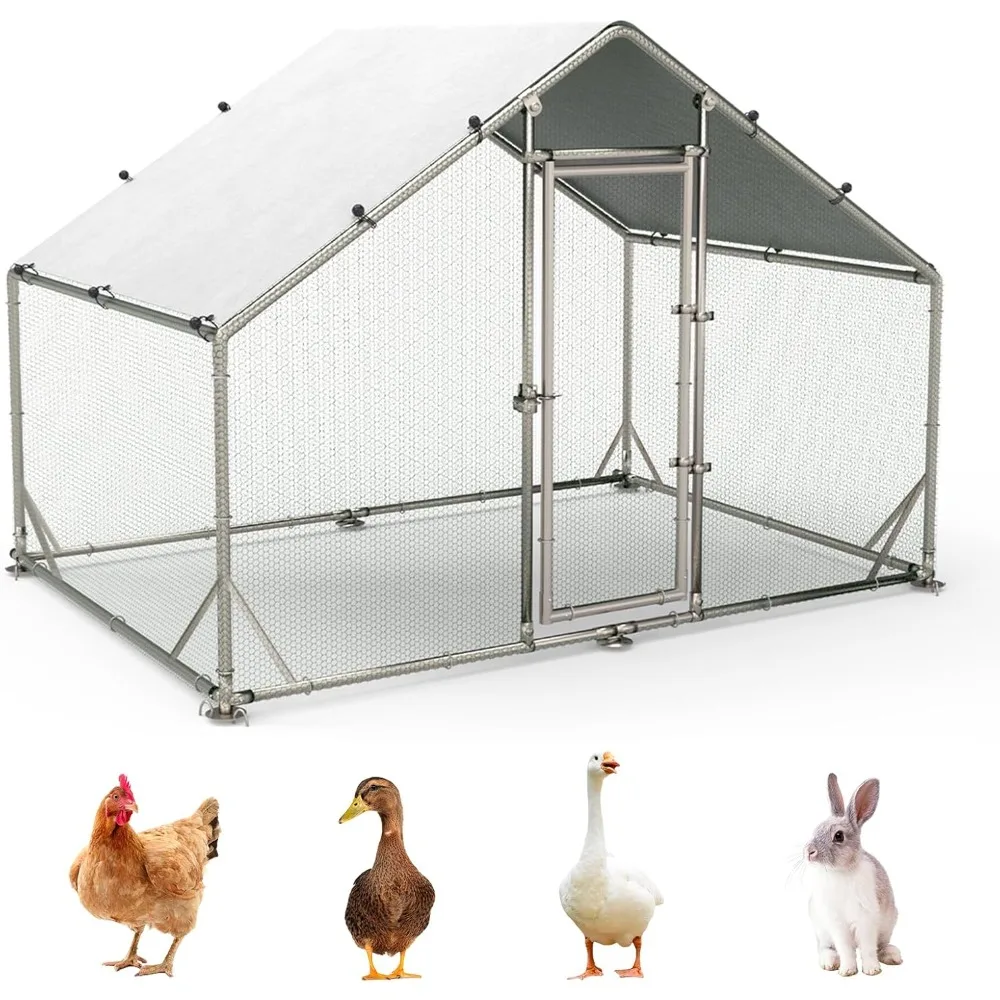 

Large Chicken Coop, Metal Chicken Run with Anti-UV Cover, Heavy Duty Outdoor Walk-in Chicken Pen (9.8' L X 6.6' W X 6.4'H)