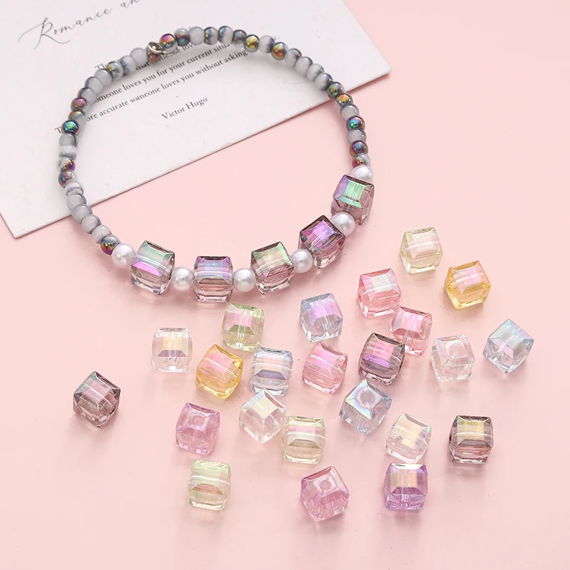10-20pcs Bling Colorful 8mm Square Imitation Glass Acrylic Beads Spacer Loose Beads For Jewelry Making DIY Bracelets Accessories