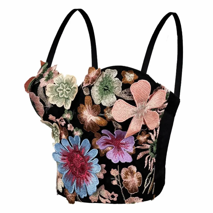 customized women's adult retro embroidered flower strapless top with high-end feel camisole vest breathable versatile bra fetish