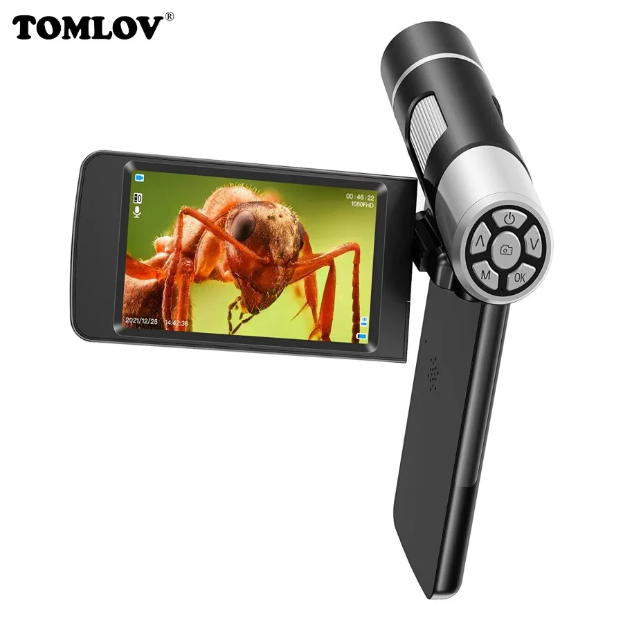 

TOMLOV Handheld Digital Microscope Camera 4 Inch Screen For Taking Photo/Video FHD1080P Observe Outdoor Tool Portable Microscope