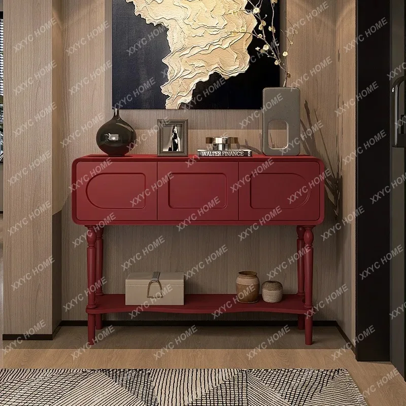 XX All solid wood  retro paint door hall entrance porch cabinet Italian storage cabinet antique black corridor table