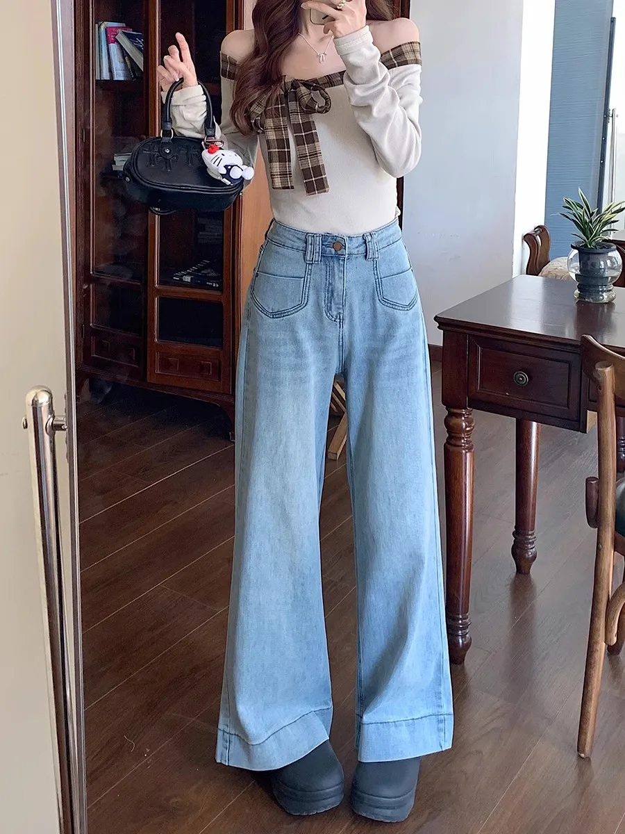 

High Waist Flared Straight Leg Jeans Women's plus Size Spring Autumn Casual Wear High Waist Wide Leg Pants for Pear aped Body