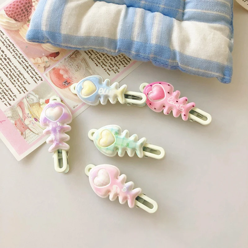 Simple Color Fishbone Hairpin Cute Bangs Clip Barrettes Sweet Side Clips Temperament All-match Duckbill Clip Hair Accessories