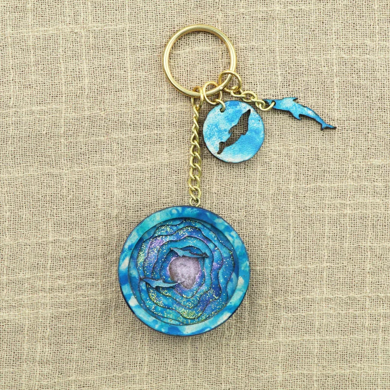Leather mini dolphin keychain pendant handmade vintage creative portable bag charm decoration gift handcrafted genuine leather