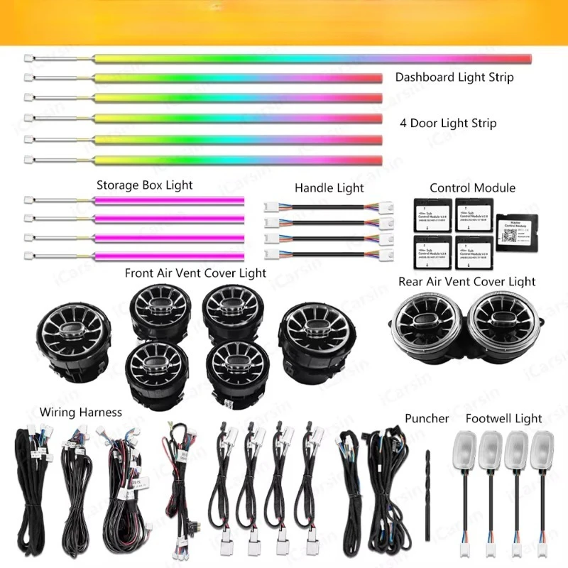 W217 W222 Coupe Dynamic C217 Light Strip, 64 Color RGB Interior Ambient Light Luxury Two Door Sedan Car Decor Upgrade Parts view 2