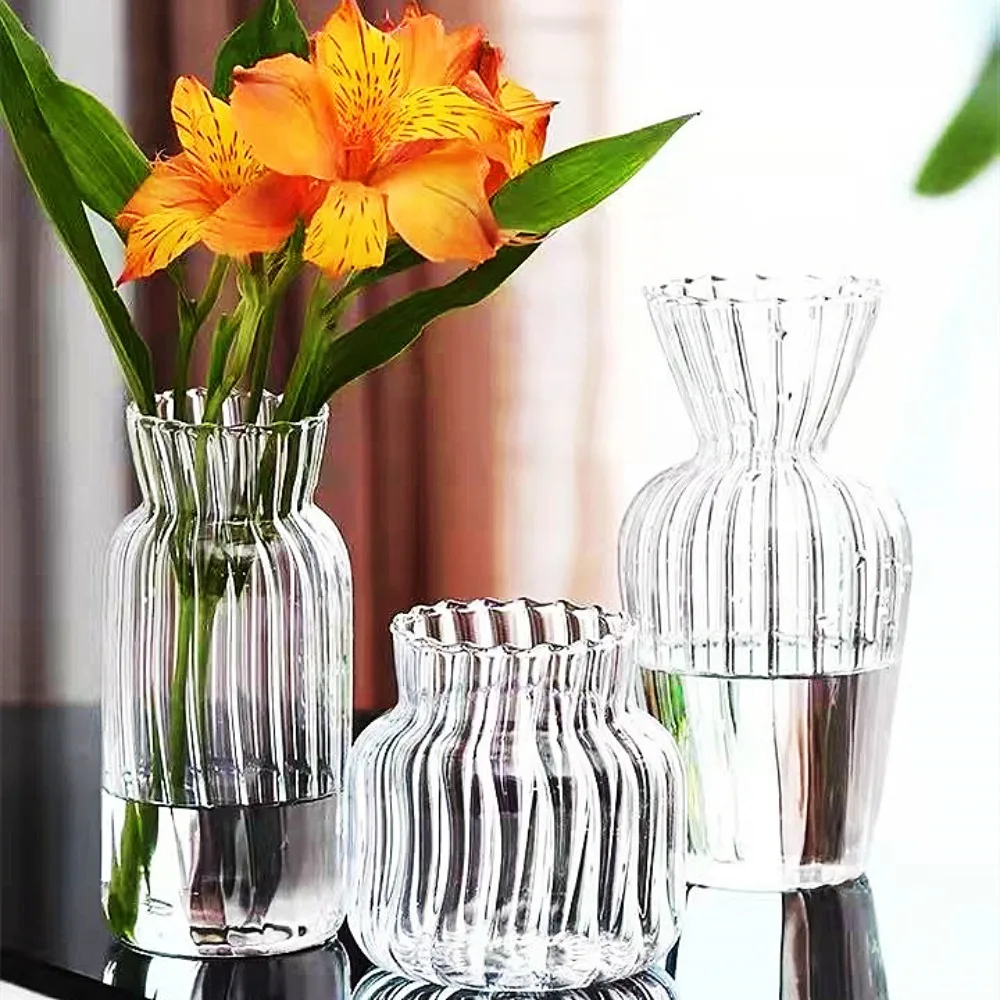 Nordic Creative Transparent Vases Striped Glass Vases Hydroponic Planter for Home Decor Plant Lover Gift Flower Table Vase