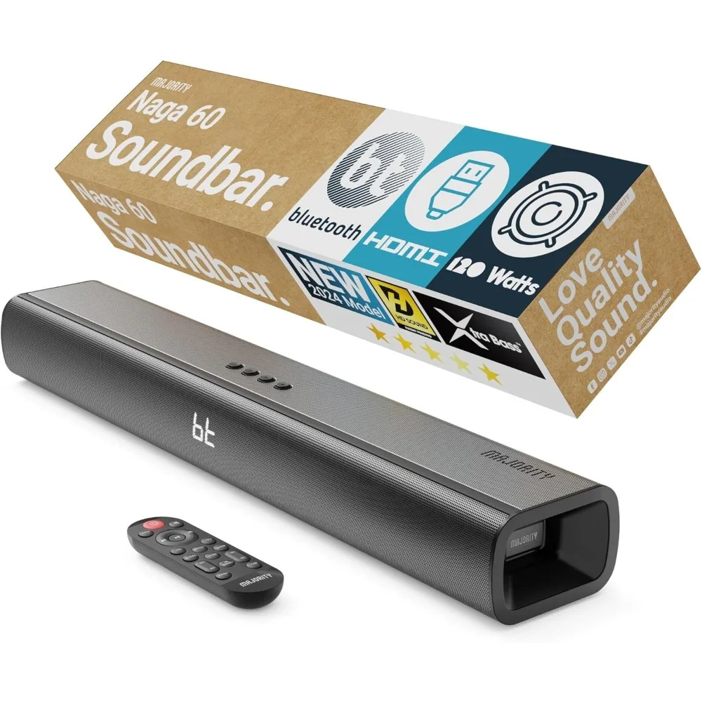 

Звуковая панель телевизора Bluetooth 120 Вт для Smart TV, 24-дюймовый, 2,1-канальный, 3D-звук со встроенным сабвуфером | Управление эквалайзером, дуга HDMI, Оптика