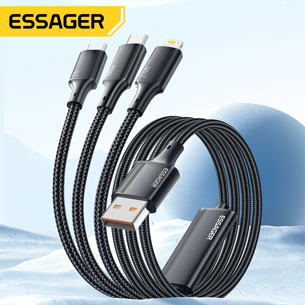Essager 3-in-1 USB-C to Lightning/USB-C Fast Charging Cable, 100W 2