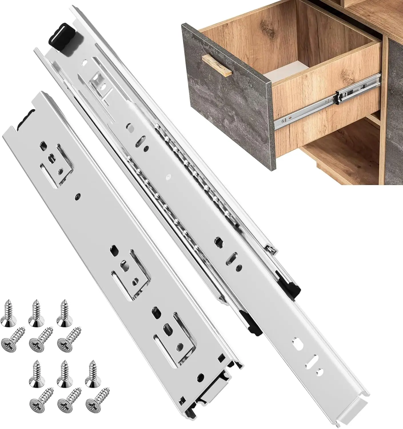 

12 Inch Full Extension Drawer Slides 100 LB Load Capacity, Heavy Duty Ball Bearing Side Mount Rails for Cabinet, Dresser