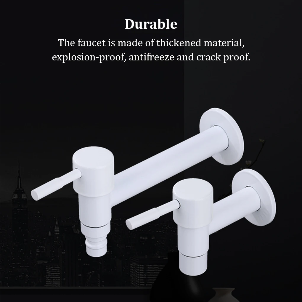 

Wall Mounted Faucet Single Cold Sink Tap Outdoor Bibcocks Faucets Lightweight Water Taps for Washing Machine White/Short