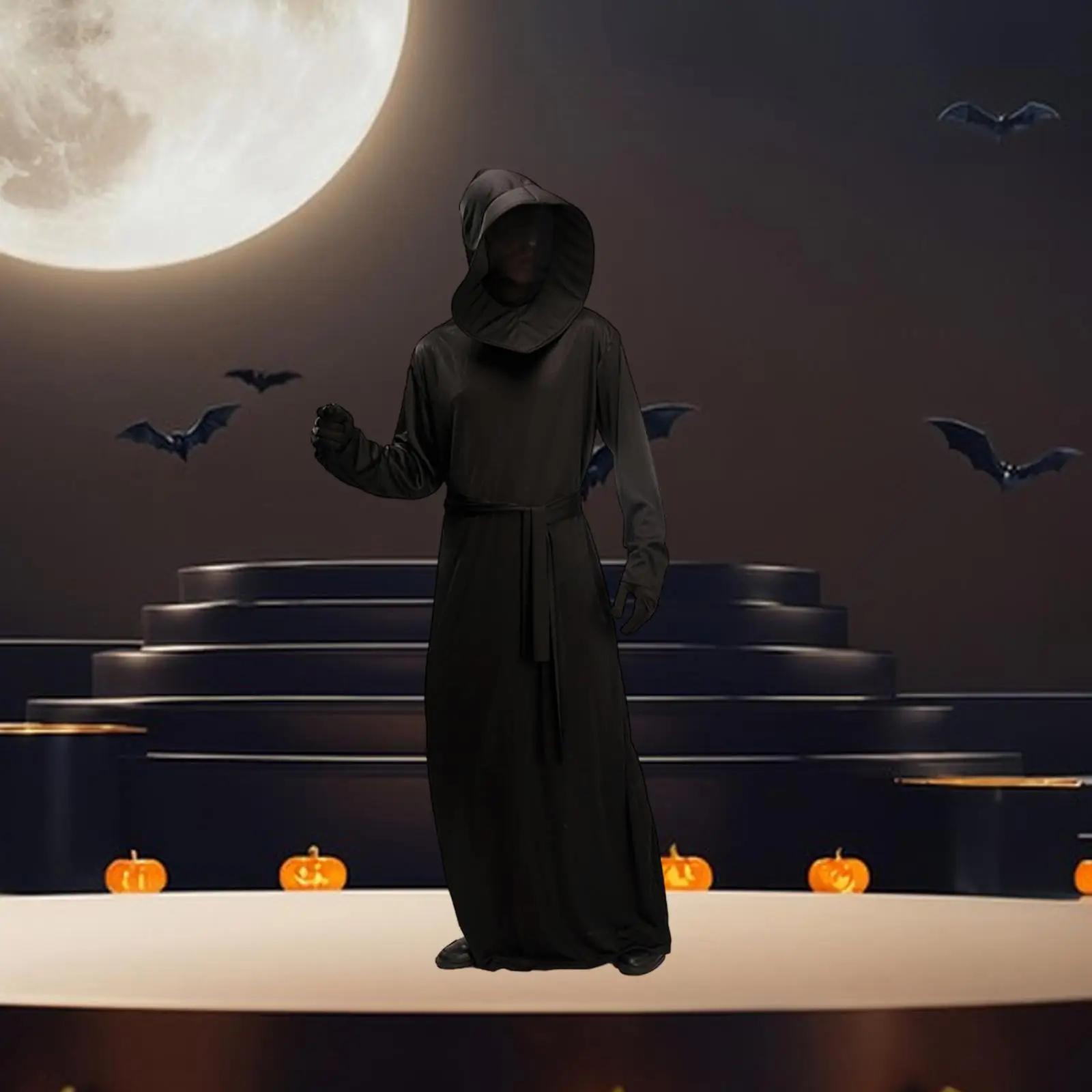 فستان تنكري للهالوين من البوليستر مع غطاء للرأس لحفلات المهرجانات والعطلات #1