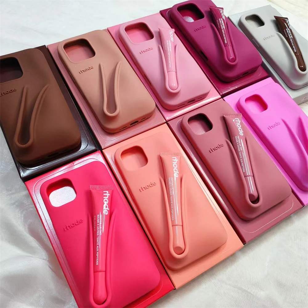 Luxury Rhode DIY Lipstick Soft Silicone Case for iPhone 16 15 13 11 14 12 Pro Max Plus Portable Lip Gloss Holder Ins Phone Cover image 6