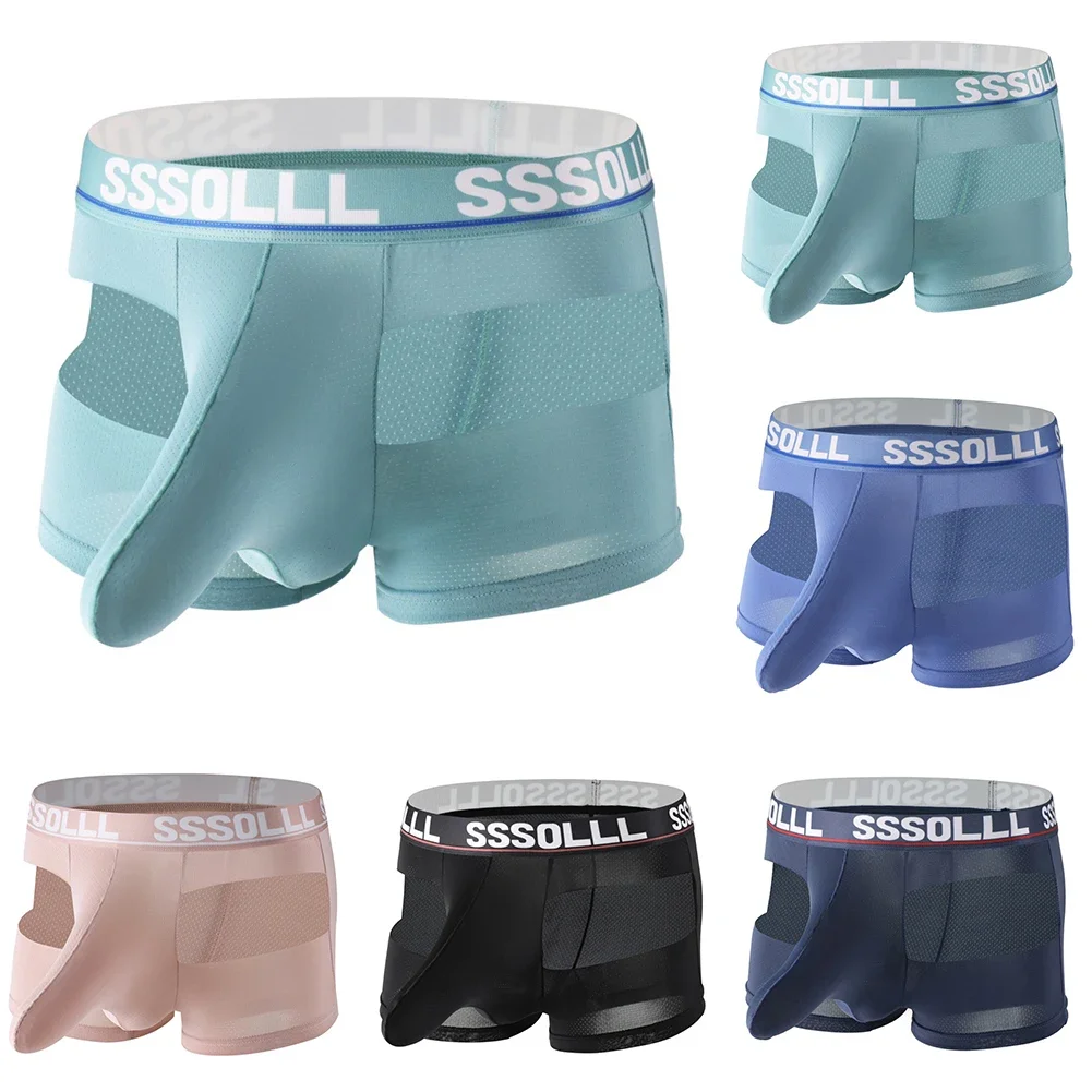 Breathable Mesh Underwear Underwear Breathable Mesh Dark Blue Men Boxer Shorts Polyester Spandex Trunks Design
