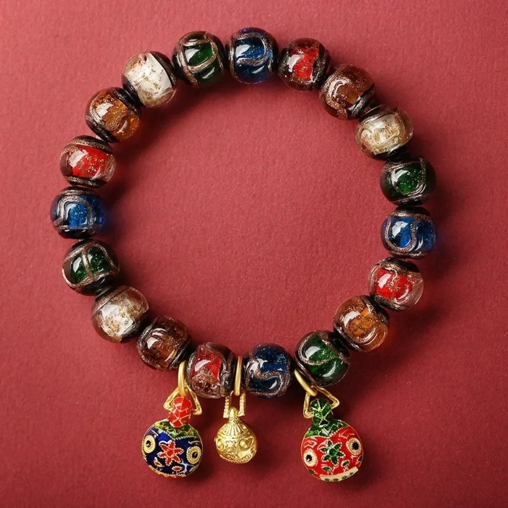Good Luck Glass Bead Bracelet Colorful Enamel Incense Ash Prayer Bracelet Vintage Lightweight Lucky Charm Bracelet Traditional