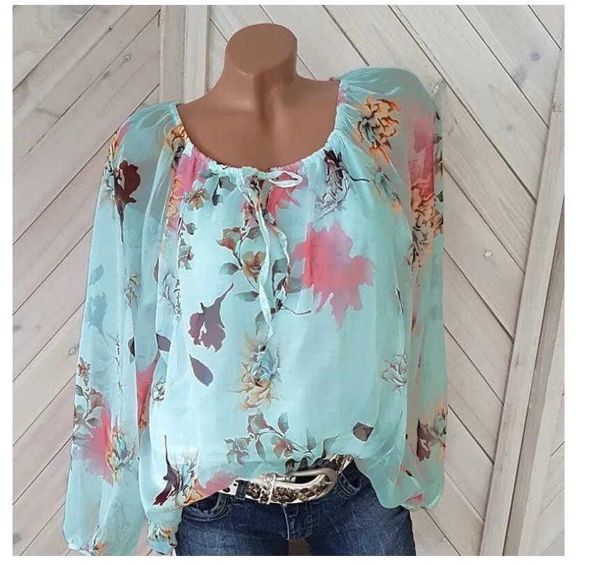 

Summer Floral Printed Elegant Fashion Woman Blouses Tops Patchwork Loose Drawstring One Line Collar Vacation Oversized Shirt