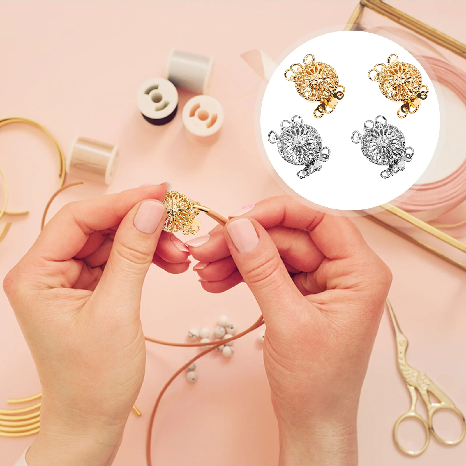 

4Pcs Pearl Bracelet Clasps Durable Jewelry Connectors Multi-Strand Necklace Layering Clasp DIY Supplies Accessories