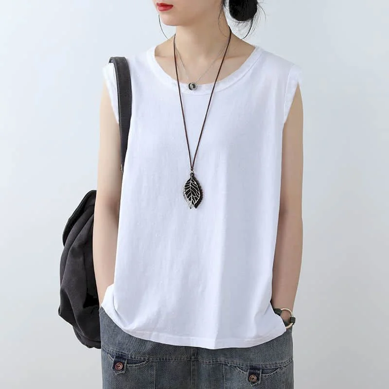 Katoenen Vest Dames Tops Zomer Nieuwe Harajuku Effen Koreaanse Mode Vintage Casual Mouwloos T-Shirt Losse Tanks Dameskleding