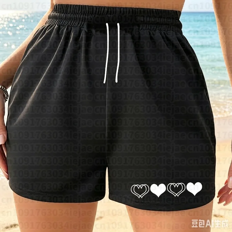 Women's Kid Summer Heart Print Shorts Elastic Waistband Sweat-wicking and Breathable Suitable for Sports Running and Fitness