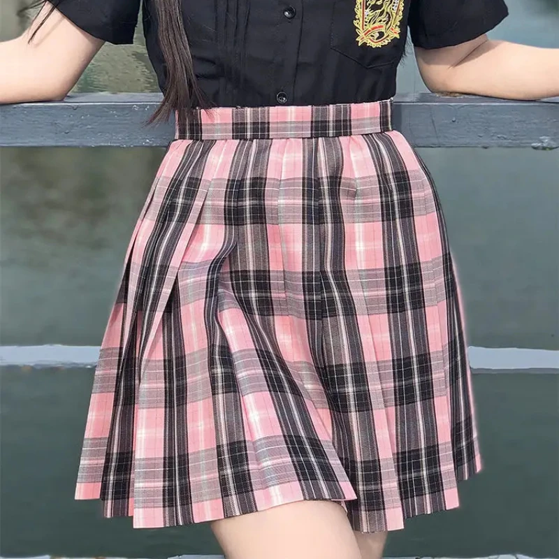 

Y2k Japanese preparatory style sweet plaid skirt for women Gothic pink black high waisted pleated mini skirt for girls JK unifor