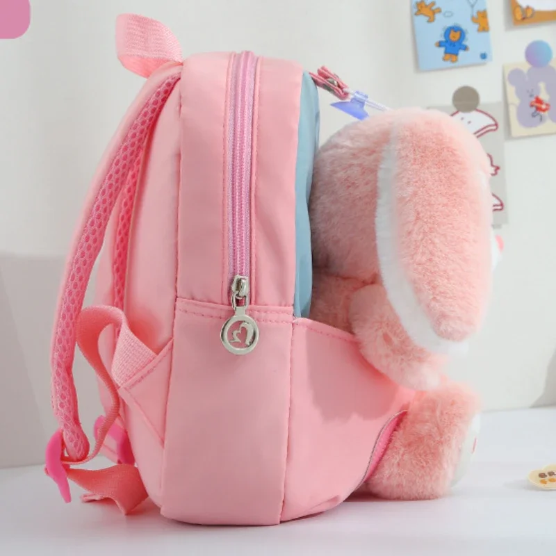 Mochila de pelúcia coelho 3D para meninos e meninas, Mochila infantil, Laço bonito, Sacos escolares dos desenhos animados, Kindergarten Preschool