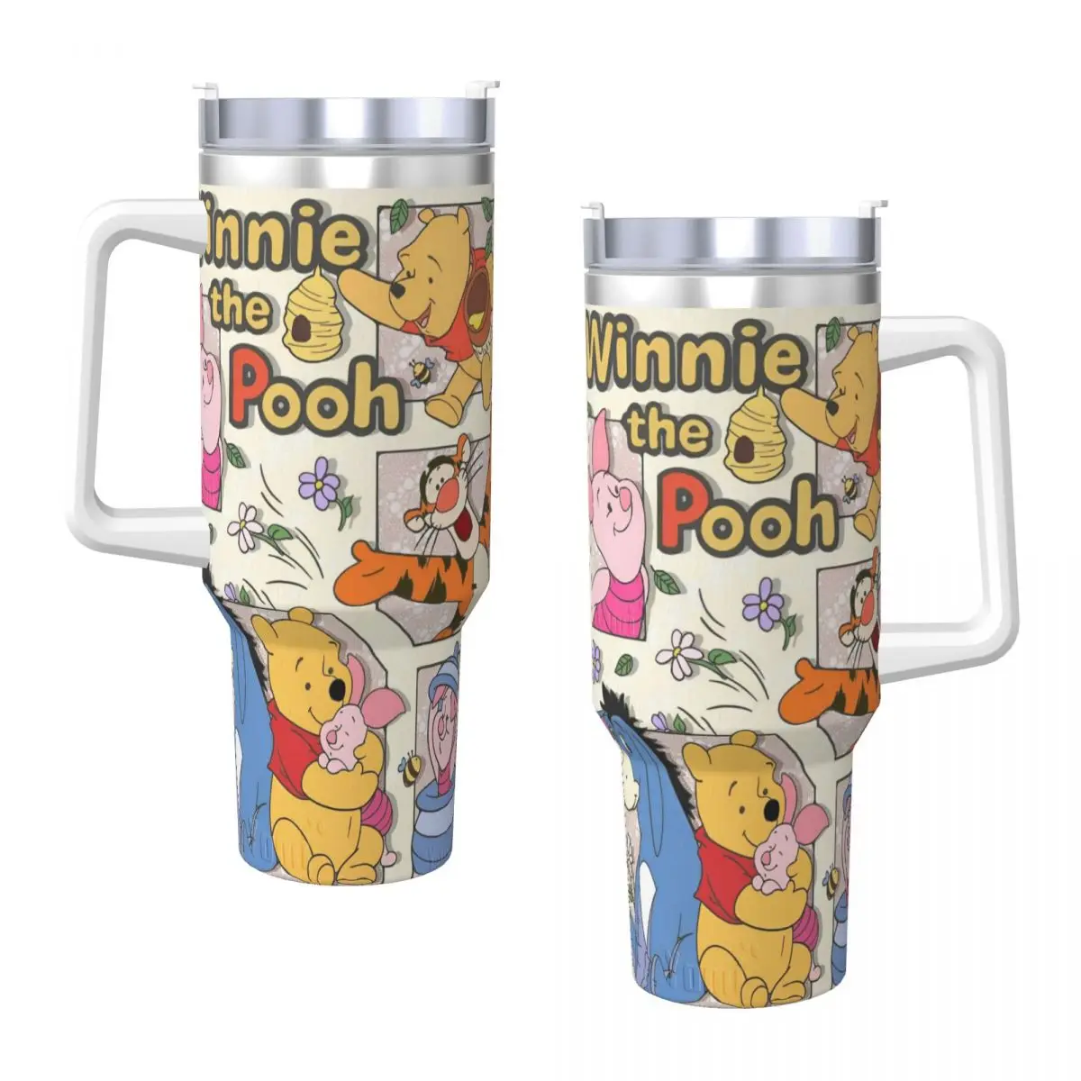 

Pooh Bear (3) Stainless Steel Tumbler Beach Thermal Cups With Straws and Lid Large Mugs Cup Cold Drink Water Bottle
