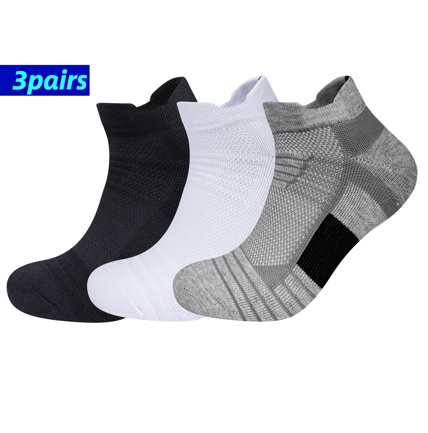 Almofada Athletic Terry Socks, malha respirável, gestão de umidade, durável, reduz o pé, corrida, caminhadas, esportes, 3 pares