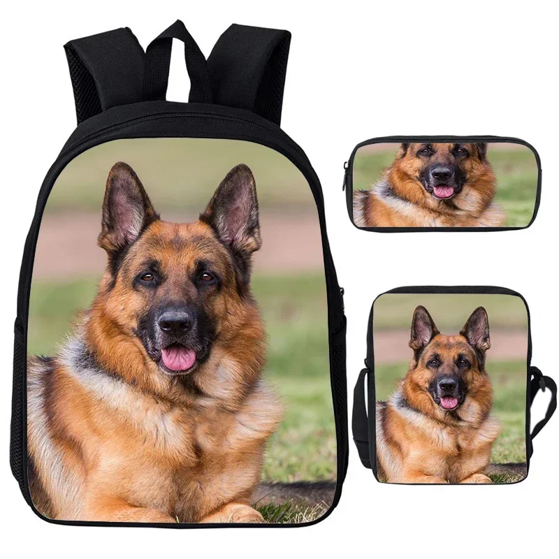 3pcs/set Children Backpack Cute Husky Dog Pattern Schoolbag Boys Girls Corgi Backpack Large Capacity Students Bookbag Travel Bag
