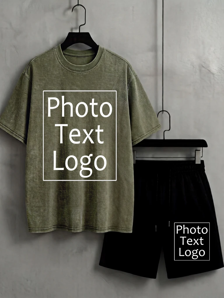 

Mens T-Shirts Personalized Customized Printed Cotton Comfy Team Clothing Sets Oversized Loose Pocket Shorts Street Sport Tops